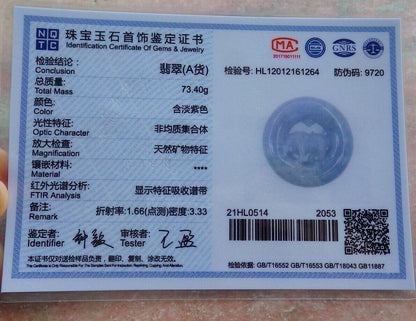 Certified Lavender Green 100% Natural A Jade jadeite pendant Cow Ox Circle Necklace 风水牛 523734 TN