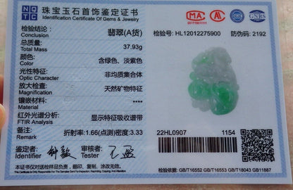 Certified Green Burma 100% Natural A Jade jadeite Pendant Horse Peach Coin Necklace 马到功成 574026 TN