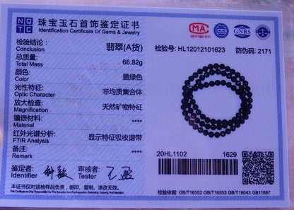 Certified Green Black 100% Natural A JADE Jadeite Bead beads Necklace 27 inches 墨翠 项链 535959  TN