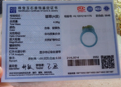 Certified Icy Yellow Green 100% Natural A JADE Jadeite Dragon Pi Xiu RING USA. 9.25 戒指 523838  TN