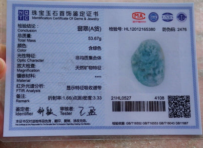 Certified Green 100% Natural A Jade jadeite Pendant Dragon Bead Necklace 生意兴隆 524694  TN