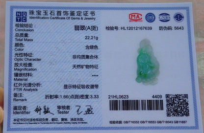 Certified Green 100% Natural A Jade jadeite Pendant Frog Toad Coin Ruyi Necklace 金蟾 528205  TN