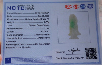 Certified Green Burma 100% Natural A Jade jadeite Pendant Longevity God Dragon Peach Necklace 寿星公 633328  TN
