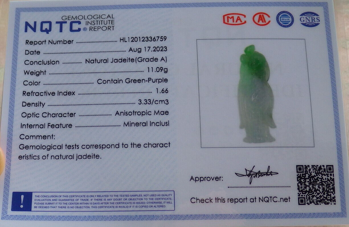 Certified Green Burma 100% Natural A Jade jadeite Pendant Longevity God Peach Necklace 寿星公 635522  TN