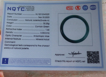 Certified Icy Blue Water Green Burma 100% Natural A JADE Jadeite Circle Bangle Bracelet 57 mm 手镯 634182  TN
