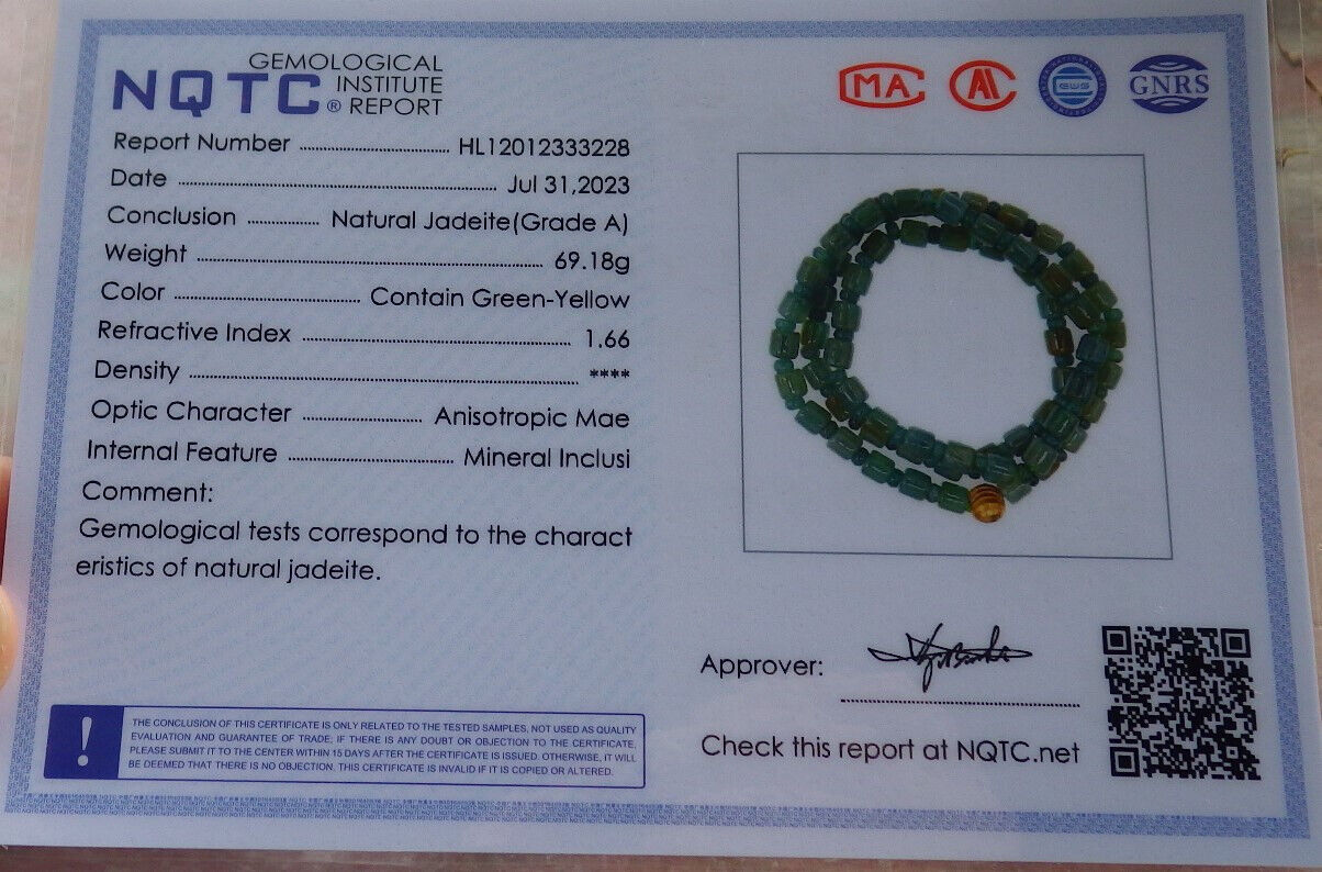 Certified Icy Yellow Green Burma 100% Natural A JADE Jadeite Bead Beads Circle Necklace 25 inches 项链 617426  TN