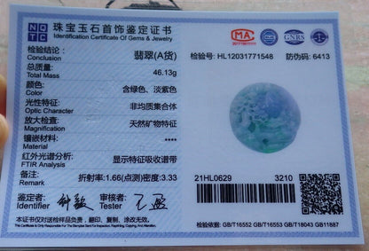 Certified Green Pale Lavender Burma 100% Natural A Jade jadeite Landscape painting Tree Necklace 山水画 528872  TN