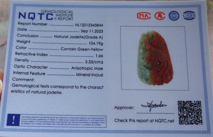 Certified Red Green Burma 100% Natural A Jade jadeite Pendant Phoenix Flower Necklace 凤凰 633050  TN