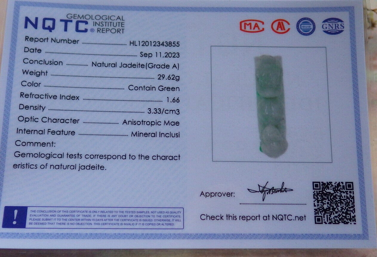 Certified Green  Burma 100% Natural A Jade jadeite Pendant Dragon Monkey Peach Necklace 龙钩 633193  TN