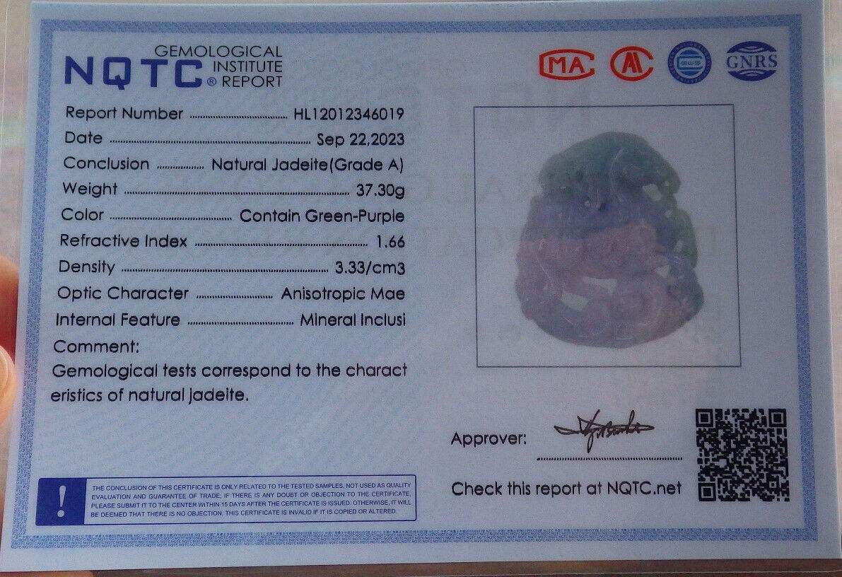 Certified Green Lavender Burma 100% Natural A Jade jadeite Pendant Horse Coin Ruyi Necklace 马到功成 634145  TN