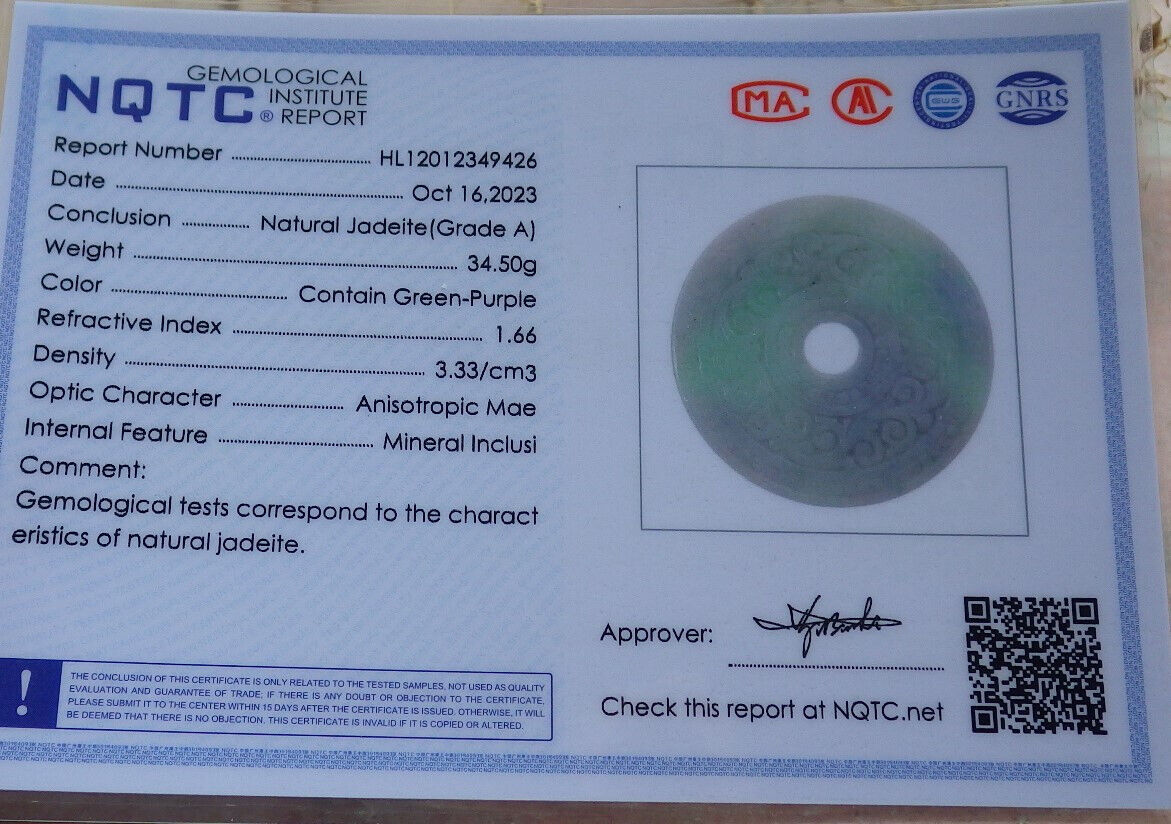 Certified Lavender Green Burma 100% Natural A Jade jadeite Pendant Ruyi Circle Necklace 平安扣 636858  TN