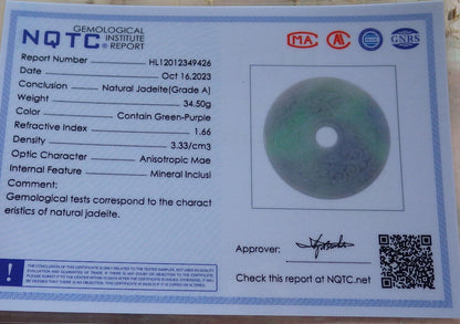 Certified Lavender Green Burma 100% Natural A Jade jadeite Pendant Ruyi Circle Necklace 平安扣 636858  TN