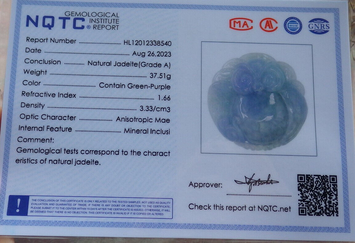 Certified Lavender Green Burma 100% Natural A Jade jadeite Pendant Owl Coin Ruyi Necklace 猫头鹰 632618  TN