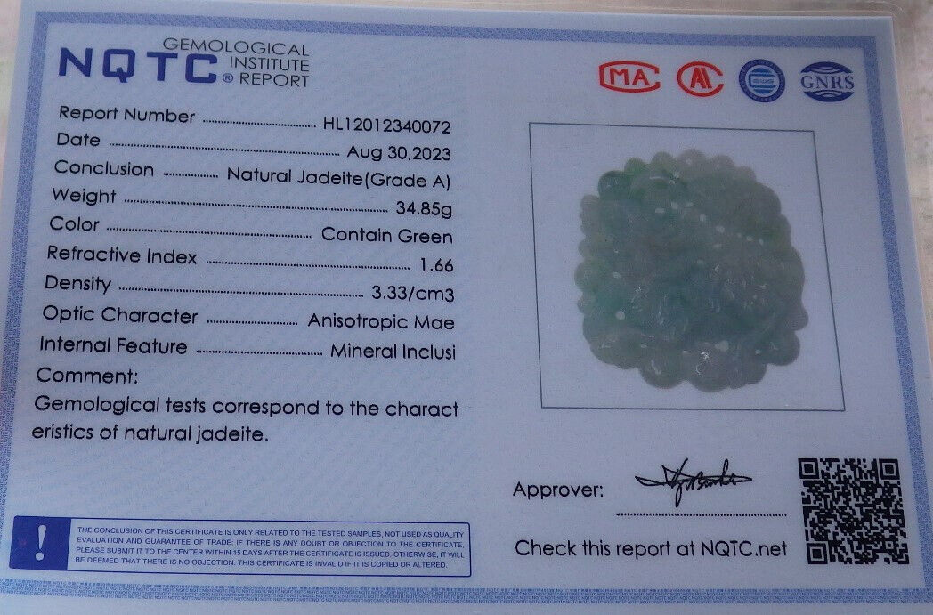 Certified Green Burma 100% Natural A Jade jadeite Pendant Dragon Kai Lun Frog Toad Coin Ruyi Necklace 633563  TN