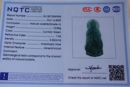 Certified Icy Green Burma 100% Natural A Jade jadeite pendant Sakyamuni Buddha God Lotus Flower Necklace 释迦牟尼 636868  TN