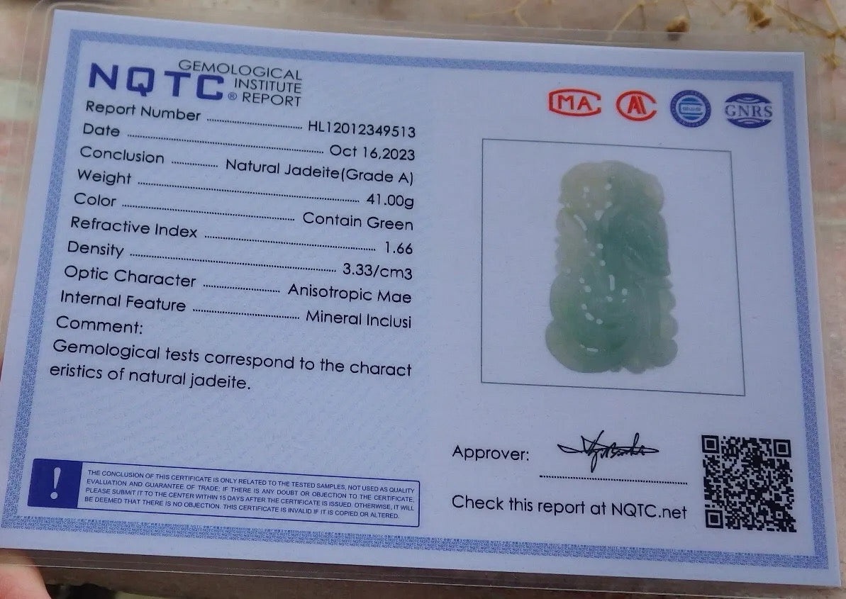 Certified Green Burma 100% Natural A Jade jadeite Pendant Phoenix Lotus Flower Necklace 凤凰 636743  TN