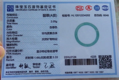 Certified Icy Green Burma 100% Natural A JADE Jadeite Circle RING USA. 7.75 戒指 574291 TN