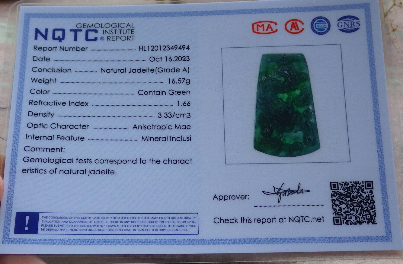 Certified Icy Green Burma 100% Natural A Jade jadeite Pendant Dragon Bead Necklace 生意兴隆 636507  TN