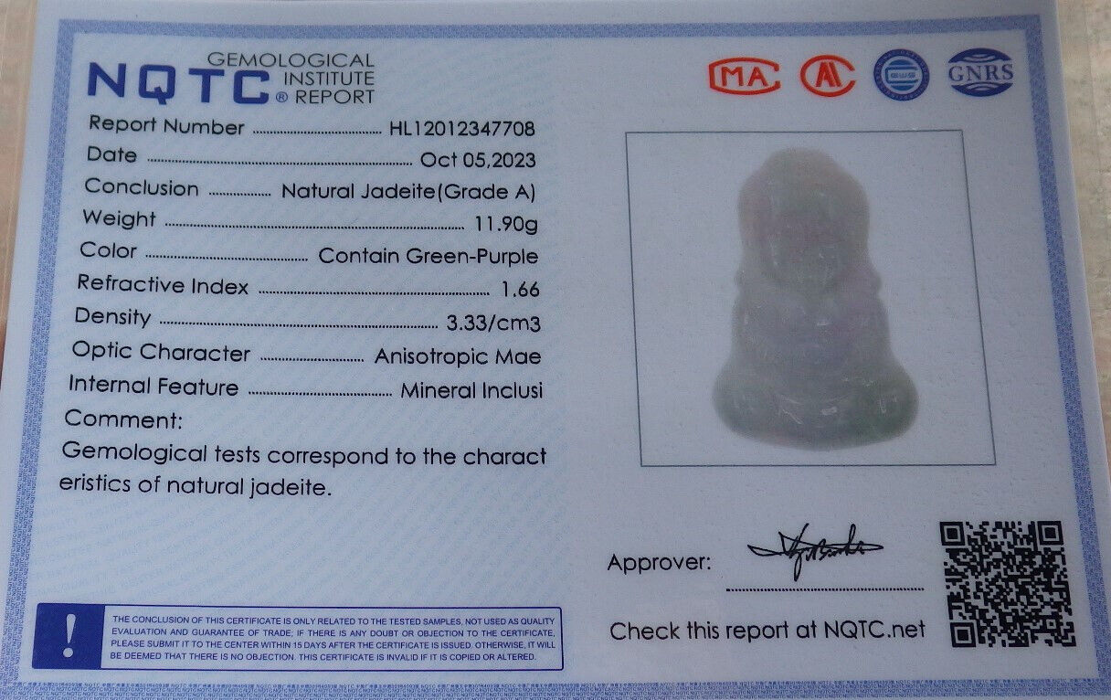 Certified Green Pale Lasvender Burma 100% Natural A Jade jadeite Pendant Sakyamuni Buddha God Necklace 释迦牟尼佛 635373  TN