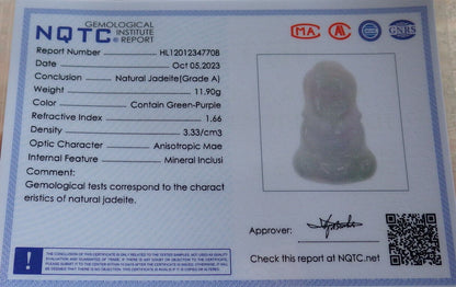 Certified Green Pale Lasvender Burma 100% Natural A Jade jadeite Pendant Sakyamuni Buddha God Necklace 释迦牟尼佛 635373  TN