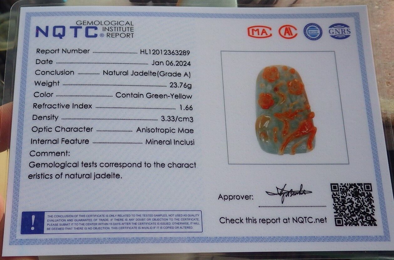 Certified Red Green Burma 100% Natural A Jade jadeite Pendant Deer Flower Necklace 梅花鹿 646488 TN