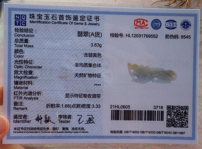 Certified Yellow 100% Natural A Jade jadeite pendant Dragon Necklace 生意兴隆 526193  TN
