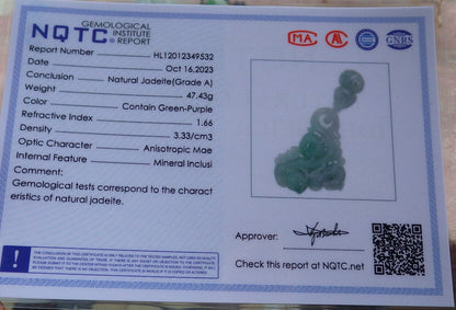 Certified Green Burma 100% Natural A Jade jadeite Pendant Deer Flower Peach Gourd Coin Necklace W Ring 梅花鹿 636653  TN