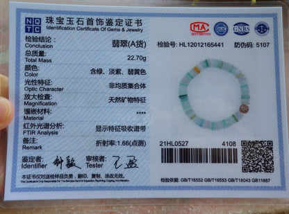 Certified Yellow Green Pale Lavender 100% Natural A JADE Jadeite Bead Beads Bangle Circle Bead Beads Bangle Bracelet 平安扣手链 524545  TN