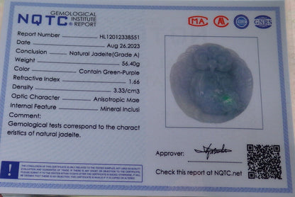 Certified Lavender Green Burma 100% Natural A Jade jadeite Pendant Owl Peach Necklace 猫头鹰 636180  TN