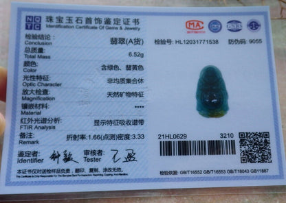 Certified Icy Green Yellow 100% Natural A Jade jadeite pendant Happy Buddha God Necklace 开心佛 528847  TN