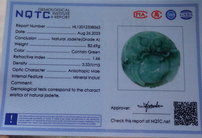 Certified Green Burma 100% Natural A Jade jadeite Pendant Owl Money Coin Ruyi Necklace 猫头鹰 632677  TN
