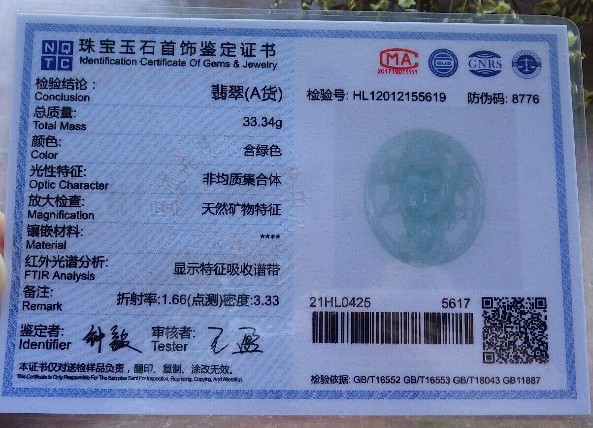 Certified Green 100% Natural A Jade jadeite pendant Happy Buddha God Ruyi Necklace 开心佛 523991  TN
