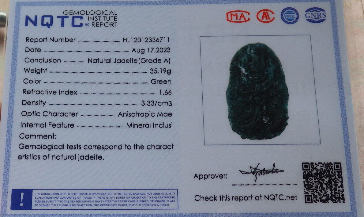 Certified Icy Green Burma 100% Natural A Jade jadeite Pendant Dragon Ruyi Necklace 生意兴隆 636188  TN
