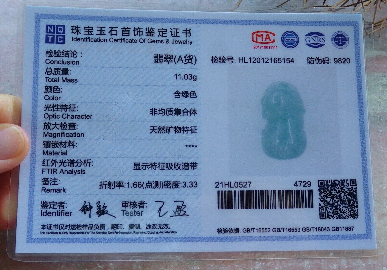 Certified Icy Green 100% Natural A Jade jadeite Pendant Zodiac Pig Boar Money Coin Necklace 发财猪 529296  TN