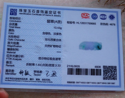 Certified Green Pale Lavender 100% Natural A Jade jadeite Pendant Tiger Money Coin Necklace 虎虎生威 526057  TN