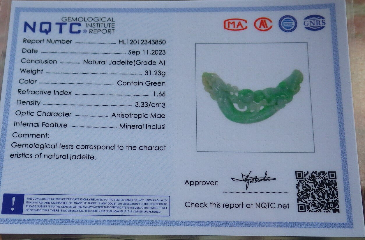 Certified Green Burma 100% Natural A Jade jadeite Pendant Dragon Frog Toad Coin Ruyi Necklace 生意兴隆 632827  TN