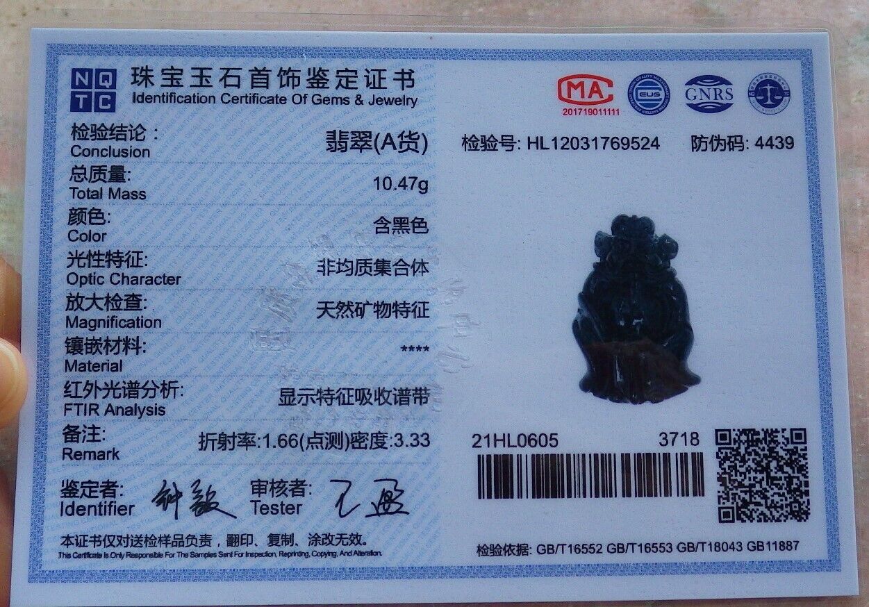 Certified Black Burma Natural A Jade jadeite pendant Zhong Kui God Fan 钟馗 526065  TN