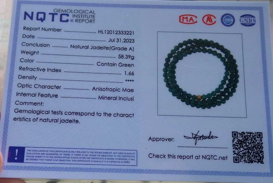Certified Icy Green Burma 100% Natural A JADE Jadeite Bead Beads Necklace 27 inches 项链 616813  TN