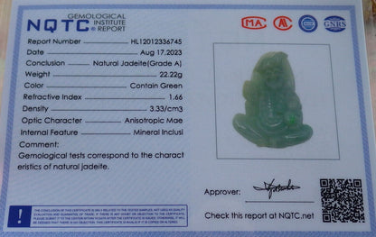 Certified Green Burma 100% Natural A Jade jadeite pendant Happy Ji Kung Buddha God Fan Gourd Necklace 济公 633313  TN