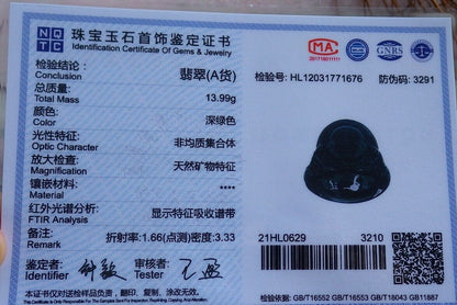 Certified Black Green 100% Natural A Jade jadeite pendant Happy Buddha God Necklace 墨翠 佛公 528926  TN