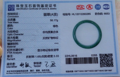 Certified Green Burma 100% Natural A JADE Jadeite Bangle Bracelet 58 mm 手镯 574994 TN