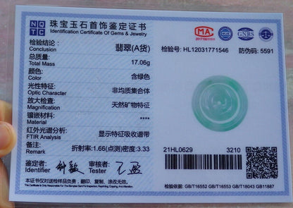 Certified Green 100% Natural A Jade jadeite Pendant Circle Donut Necklace 母子平安扣 528770  TN