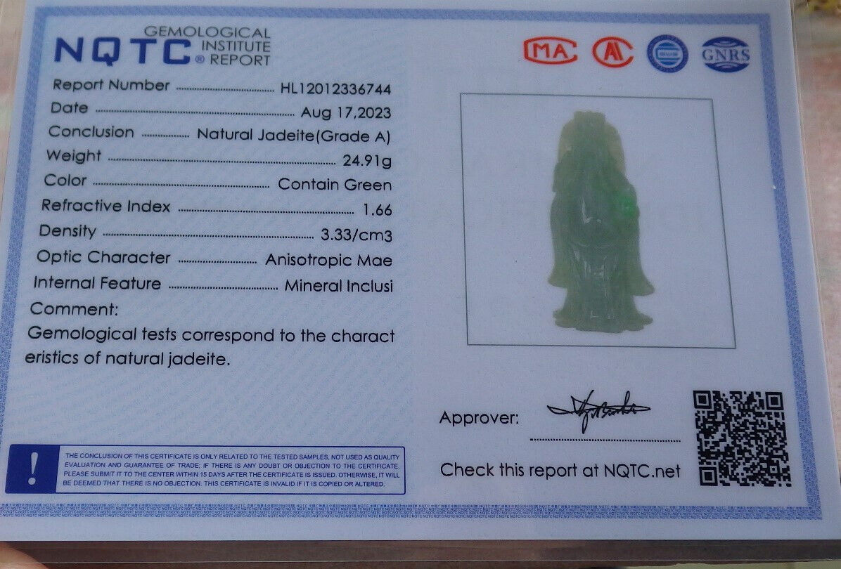Certified Green Burma 100% Natural A Jade jadeite Pendant Money God Yuan Bao Necklace 财神 633216  TN