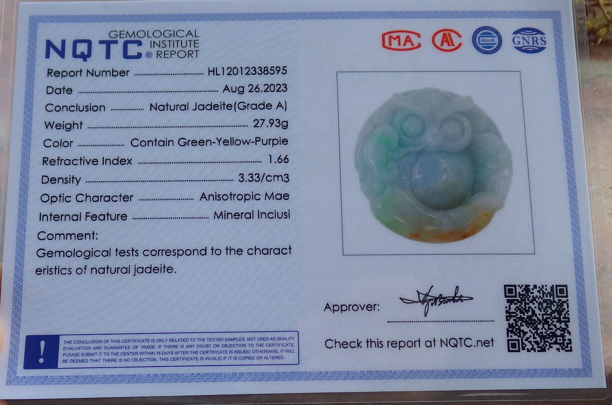 Atestita Verda Flava Birmo 100% Natura A Jadejadeito Penda Strigo Ruyi-Koliero 猫头鹰 632837 TN