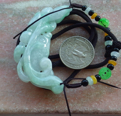 Certified Green Pale Lavender Burma 100% Natural A Jade jadeite Pendant Fish Lotus Necklace 年年有余 633059  TN