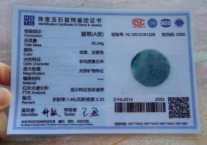 Certified Green Pale Lavender 100% Natural A Jade jadeite Pendant Bat Dragon Flower Coin Ruyi * Fu * Necklace 龙蝙蝠花牌 529263  TN