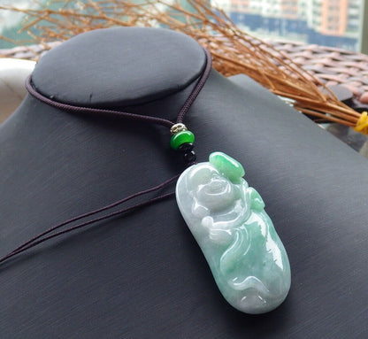 Certified Green 100% Natural A Jade jadeite pendant Happy Buddha God Necklace 开心佛 521299  TN