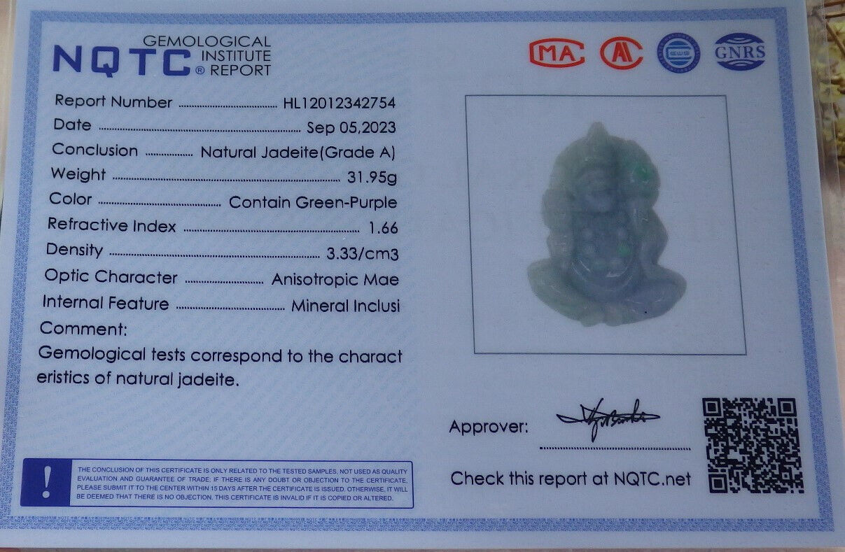 Certified Green Pale Lavender Burma 100% Natural A Jade jadeite pendant Happy Ji Kung Buddha God Fan Gourd Necklace 济公 632984  TN