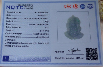 Certified Green Pale Lavender Burma 100% Natural A Jade jadeite pendant Happy Ji Kung Buddha God Fan Gourd Necklace 济公 632984  TN
