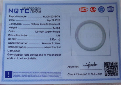 Certified Green Pale Lavender Burma 100% Natural A JADE Jadeite Bangle Bracelet 56 mm 手镯 635744  TN